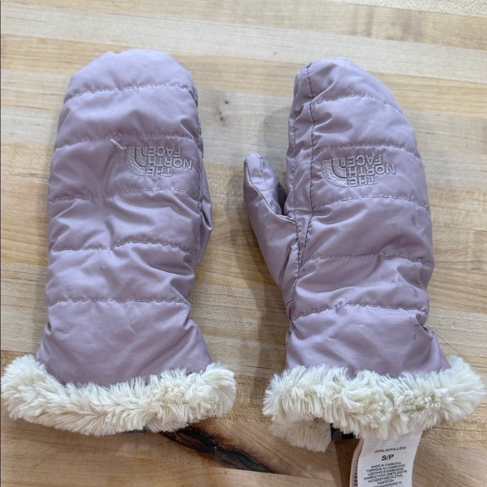The North Face Lavender Mittens with Cream Fur Trim